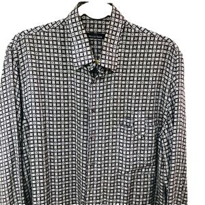 GERLIN Mens Geometric Silk Shirt Sz L Italy Button Down Black Gray Career Event